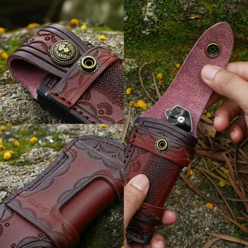 Vista 3 de Omesio Funda para cuchillo de bolsillo (M), funda plegable de 4.53 pulgadas para cuchillo plegable, funda de cuero para cuchillos, funda horizontal
