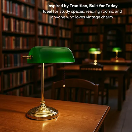 Vista 11 de LIGHTACCENTS Lámpara de escritorio estilo bancario tradicional con pantalla de vidrio verde y base de latón – Lámpara de escritorio clásica