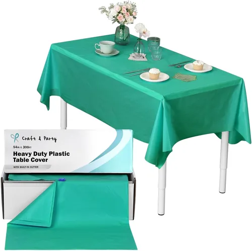 Vista 56 de Rollo de plástico para cubierta de mesa color verde manzana, 40 pulgadas x 100 pies, rollo de plástico resistente para cubierta de mesa de banquetes