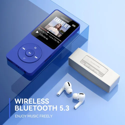 Vista 2 de AGPTEK Reproductor de MP3 A02 con Bluetooth 5.3 y auriculares (azul, 32GB)