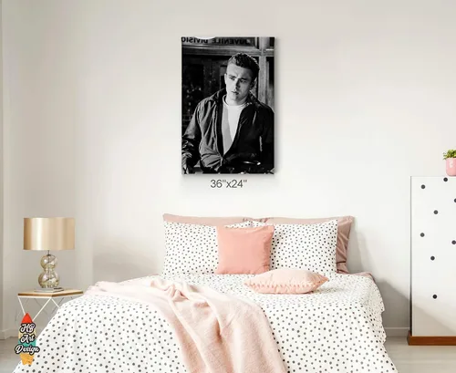 Vista 4 de HB Art Design James Dean in Rebel Without a Cause Movie Black Movie - Lienzo decorativo en blanco y negro para pared, diseño de icono americano
