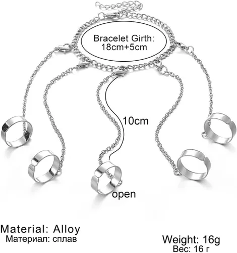 Vista 7 de Pulsera de cadena punk para mujer, ajustable, gótico, genial, apilable, arnés de mano, anillos de cadena, pulsera Eboy Egirls Hiphop Rock