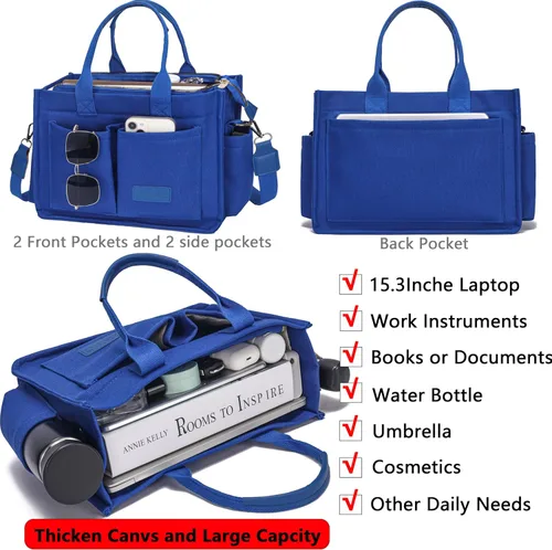 Vista 2 de Bolso de mano para mujer con compartimentos, bolso grande de lona para mujer, bolso cruzado de trabajo, portátil, bolsa de libros, bolsos de hombro