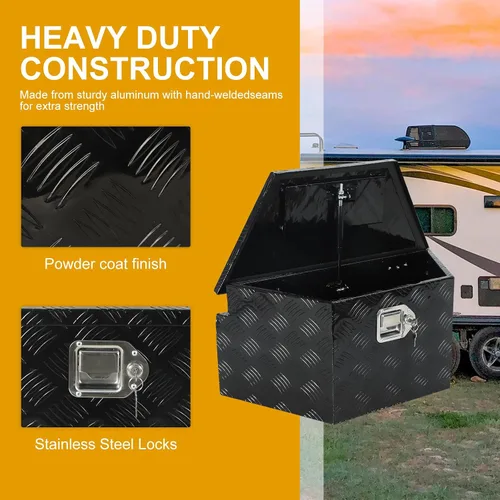 Vista 5 de Caja de herramientas de aluminio de 26 x 13.25 x 12 pulgadas, caja de herramientas con patrón de banda de rodadura de 5 barras, caja de herramientas