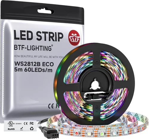 Vista 12 de BTF-LIGHTING WS2812B Tira LED RGB ECO, efectos de persecución 5050SMD direccionables individualmente, 3.3 pies, 60 píxeles/m, color de ensueño Negro