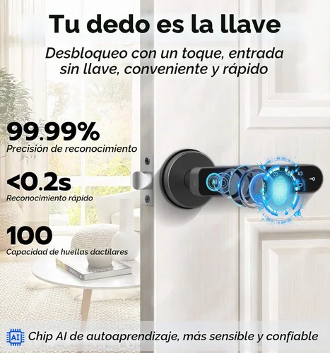 Vista 9 de Anweller Cerradura de manija de puerta de huellas dactilares, cerradura de Negro