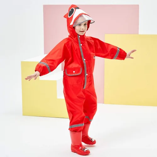 Vista 4 de Traje de lluvia para bebé con capucha, impermeable, traje de lluvia de una pieza para niños (3-10 años)