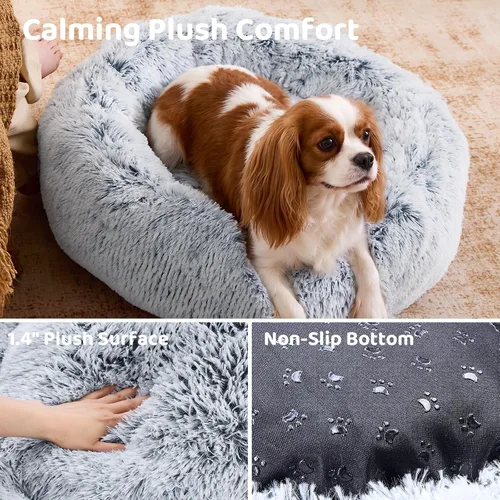 Vista 4 de JOLLYVOGUE - Cama para perros y gatos, cama relajante y antiestrés para mascotas y perros pequeños, cojín esponjoso en forma de dona para mascotas