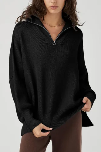 Vista 2 de PRETTYGARDEN Suéter de otoño de gran tamaño para mujer, casual, manga larga, con cremallera, cuello