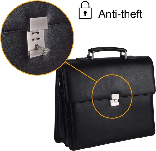 Vista 4 de Mens Leather Briefcases Office Attorney Student Attache Case Messenger Bag wPadded Compartment,Black