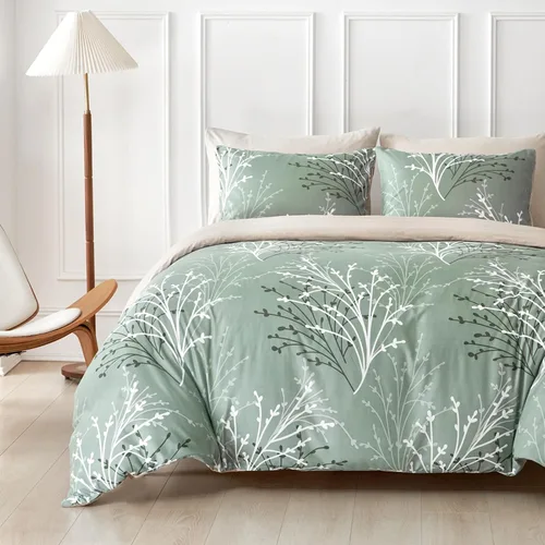 Vista 34 de Lekesky Funda de edredón reversible tamaño Queen, juego de funda de edredón tamaño Queen de 3 piezas, juego de ropa de cama de microfibra verde
