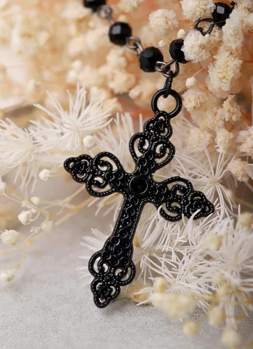 Vista 4 de Sacina Layered Black Beaded Choker, Goth Gothic Emo Punk Grunge Necklace