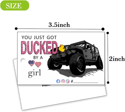Vista 6 de You've Been Ducked You Just Got Ducked By a Car Girl Tarjeta de juego de pato de pato Etiqueta de tarjeta de pato Paquete de 50