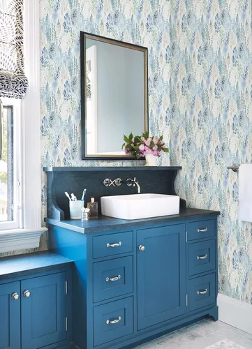 Vista 3 de RoomMates RMK12330PLW - Papel tapiz de mosaico de árbol de acuarela azul