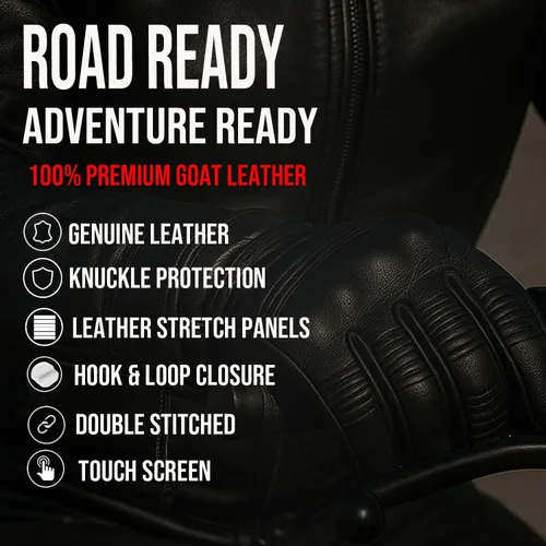 Vista 3 de Jackets 4 Bikes Guantes de cuero para motocicleta para hombres y mujeres, pantalla táctil, acolchado de gel, protección de nudillos y palma, guantes