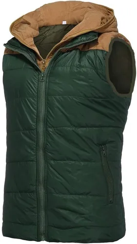 Vista 44 de WENKOMG1 Chaleco con capucha con doble cremallera para hombre, abrigo de color sólido, abrigo cálido y grueso, sin mangas, chaqueta suelta