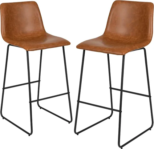 Vista 9 de Flash Furniture Reagan - Taburetes de bar LeatherSoft de 30 pulgadas con reposapiés, taburetes de barra de estilo moderno de mediados de siglo