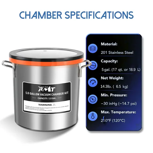 Vista 2 de Kit de cámara de vacío PB Motor Tech de 5 galones con bomba de vacío de 4.5 CFM, cámara de vacío con tapa de vidrio templado y juego de cámara de 38