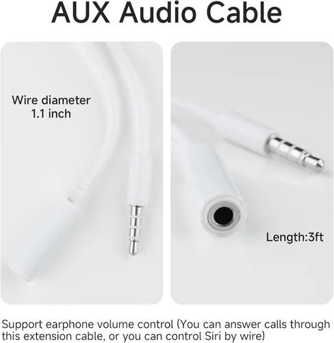 Vista 2 de OLIREXD 2 cables de extensión de auriculares de 0.138 in, extensor de conector de auriculares macho a hembra de 4 polos, cable de extensión de audio