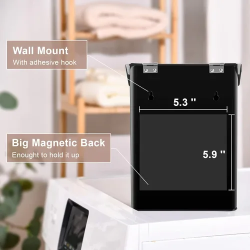 Vista 2 de SUBEKYU Contenedor Magnético de Metal para Pelusa para Cuarto de Lavandería, Soporte de Caja de Pelusa Montado en la Pared, Bote de Basura con Tapa