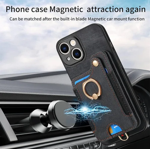 Vista 4 de Asuwish Funda de teléfono para iPhone 15 de 6.1 pulgadas con protector de pantalla de vidrio templado y correa para la muñeca, soporte para tarjeta