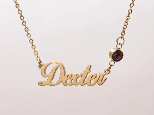 Vista 6 de GR35Z9 Collar personalizado con nombre de piedra natal en oro y plata