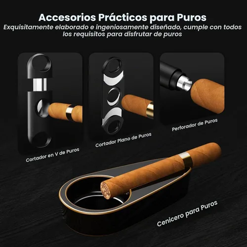 Vista 4 de Humidor de puros con cerradura de combinación, humidor de escritorio de madera de cedro con humidificador e higrómetro, cajón de accesorios, 2