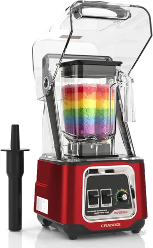 Vista 11 de CRANDDI Licuadora comercial, licuadoras de encimera de 2200 W con escudo extraíble, licuadora silenciosa para batidos y trituración de hielo, Negro
