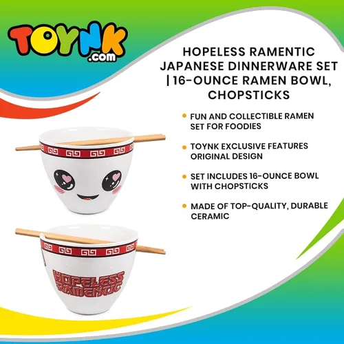 Vista 7 de Bowl Bop Hopeless - Juego de vajilla de cerámica japonesa Ramentic Incluye cuenco de fideos ramen de 16 onzas y palillos de madera Juego
