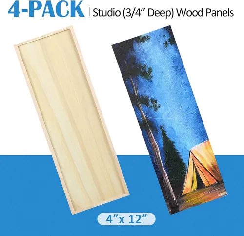 Vista 6 de Falling in Art Kit de paneles de madera de abedul sin terminar para pintura, lienzo de madera, paquete de 4 unidades de 4 x 12 pulgadas de estudio