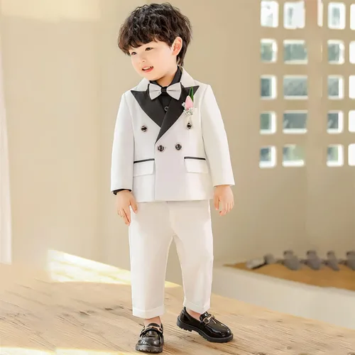 Vista 6 de Traje para niños, 3 piezas, chaqueta de esmoquin formal, traje de boda, traje para niños, chaqueta de traje, pantalón, corbatín