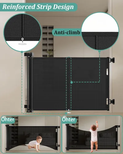 Vista 2 de Miumoon - Puertas retráctiles reforzadas de 59 pulgadas para bebé, 42 pulgadas de alto Negro