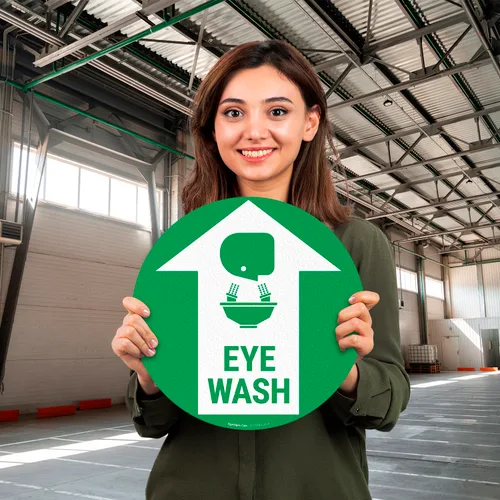Vista 5 de Adhesivo adhesivo antideslizante para suelo de 10 x 10 pulgadas, diseño de lavado de ojos y gráfico, fabricado en Estados Unidos