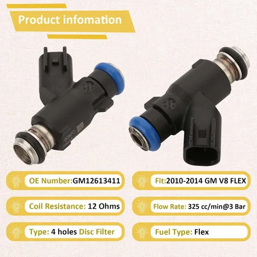 Vista 3 de 12613411GM Inyectores de combustible flexibles Flex, Compatibles con/Chevy 5.3L Tahoe Silverado Avalanche 2010 2011 2012 2013 2014, Compatibles