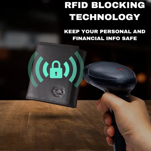 Vista 4 de Stealth Mode Cartera de cuero triple RFID para hombres con soporte de identificación abatible (negro)
