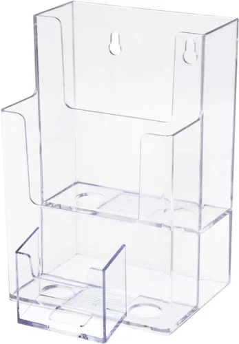 Vista 7 de Marketing Holders Soporte para folletos para tarjetas de estante de 4 pulgadas para colgar múltiples ranuras, todo en uno, pantalla transparente