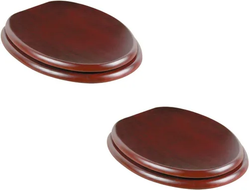 Vista 9 de Renovators Supply Manufacturing Asiento de retrete alargado de madera de caoba ligera con las bisagras de cobre amarillo de PVD y el parachoques