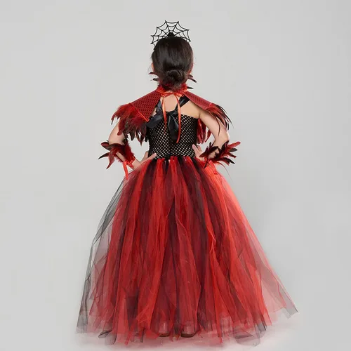 Vista 4 de Disfraz de hada gitana para niñas pequeñas, vestido de baile irregular de manga larga con pañuelo, disfraces de Halloween para niñas