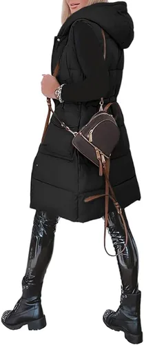 Vista 2 de Genayge Chaleco largo acolchado para mujer, sin mangas, abrigo acolchado de invierno, con cremallera, con capucha, con bolsillos