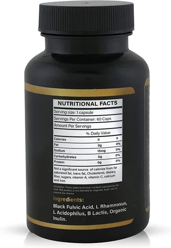 Vista 2 de Probióticos dorados con ácido fúlvico y ácido húmico (60 porciones) (cápsulas) – Orgánicos, veganos, probióticos para la salud digestiva, ayuda a