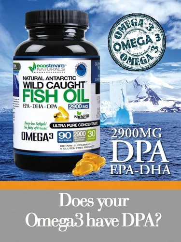 Vista 2 de (Paquete de 2) Aceite de pescado natural antártico salvaje omega 3 suplemento DPA-EPA-DHA 2,900 miligramos de triple fuerza ultra puro concentrado