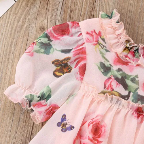 Vista 5 de Vestido de princesa con volantes y estampado de flores para niñas pequeñas