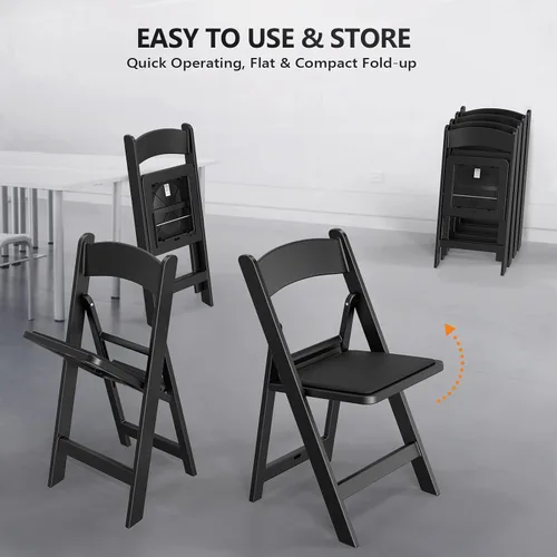 Vista 6 de FCH Silla plegable de plástico con asiento acolchado, sillas plegables de resina con cojín suave, cómoda y resistente, adecuada para interiores