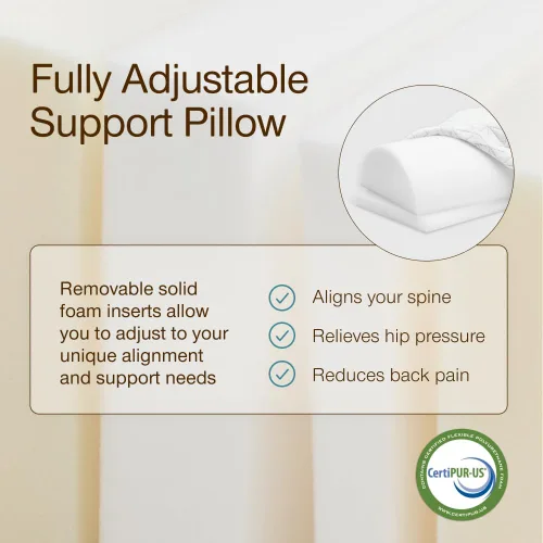 Vista 5 de Coop Home Goods Almohada de apoyo ajustable de cuatro posiciones, forma de media luna con relleno, almohada de rodilla de espuma viscoelástica