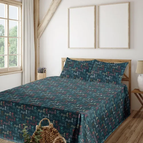 Vista 13 de Ambesonne Floral Sheet Set, Nature Themed Oversimplified Blossom Shaped Pattern Print Artwork, Fitted and Flat Sheet with Pillowcases Bedding Accent