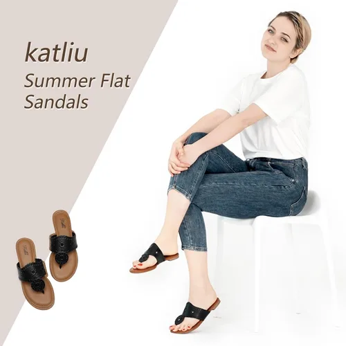 Vista 2 de katliu Sandalias planas para mujer, sandalias elegantes