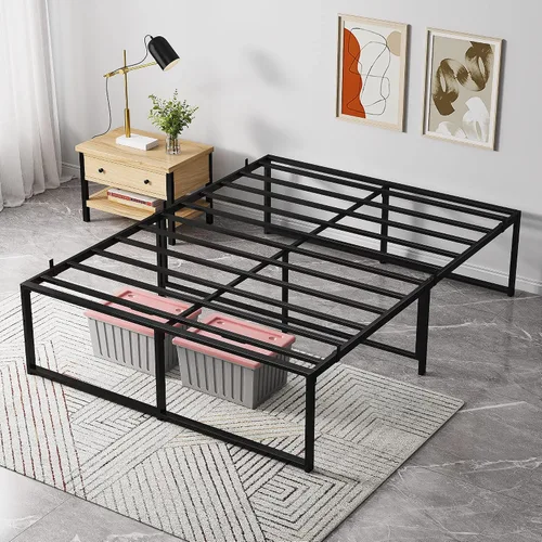 Vista 6 de IDEALHOUSE Base de cama de plataforma de metal tamaño Queen con listones de acero resistentes, base de colchón, no necesita somier, gran espacio