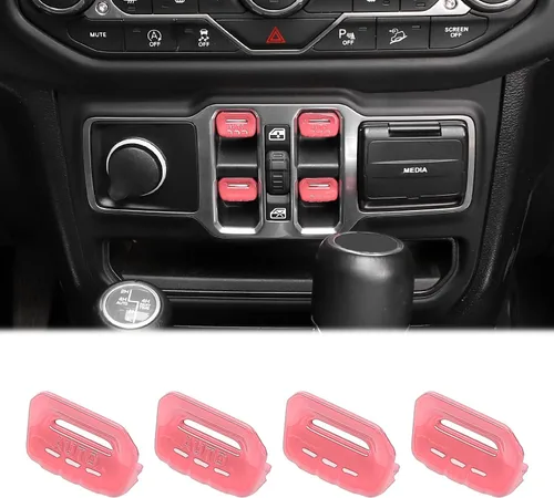 Vista 10 de Cherocar 4 piezas de cubierta de botón de interruptor de ventana Accesorios interiores para Jeep Wrangler JL JLU y Gladiator JT 2018-2026