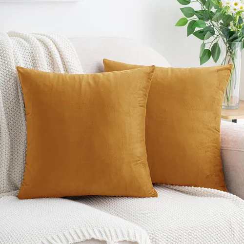 Vista 34 de HWY 50 fundas de almohada decorativas de terciopelo sólido para sofá, sala de estar. Ambar