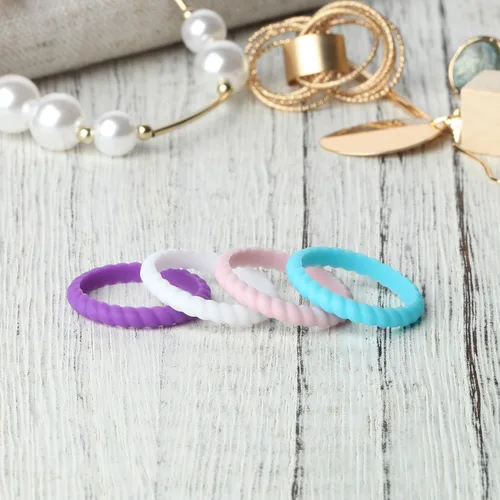 Vista 3 de ThunderFit - Anillo de matrimonio de silicona con diseño trenzado y delgado para mujer